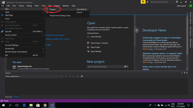 Creating New Project In Xamarin